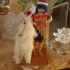 Andean Alpaca & Shepherd Dolls on Wood Base